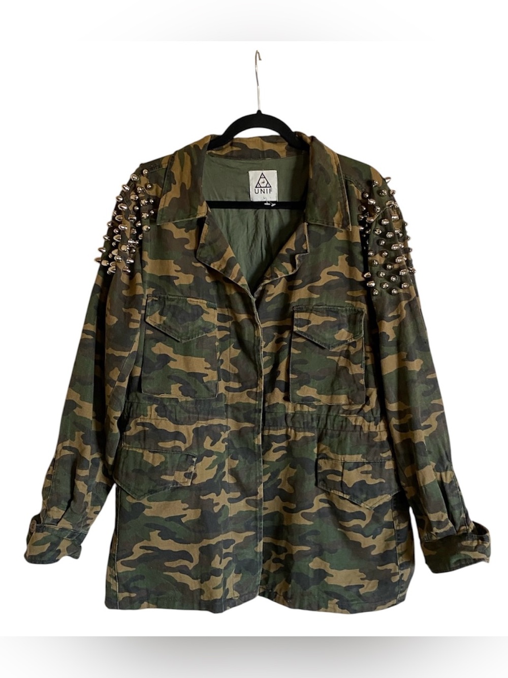Women’s UNIF Awol Studded Camo Surplus Jacket Large
